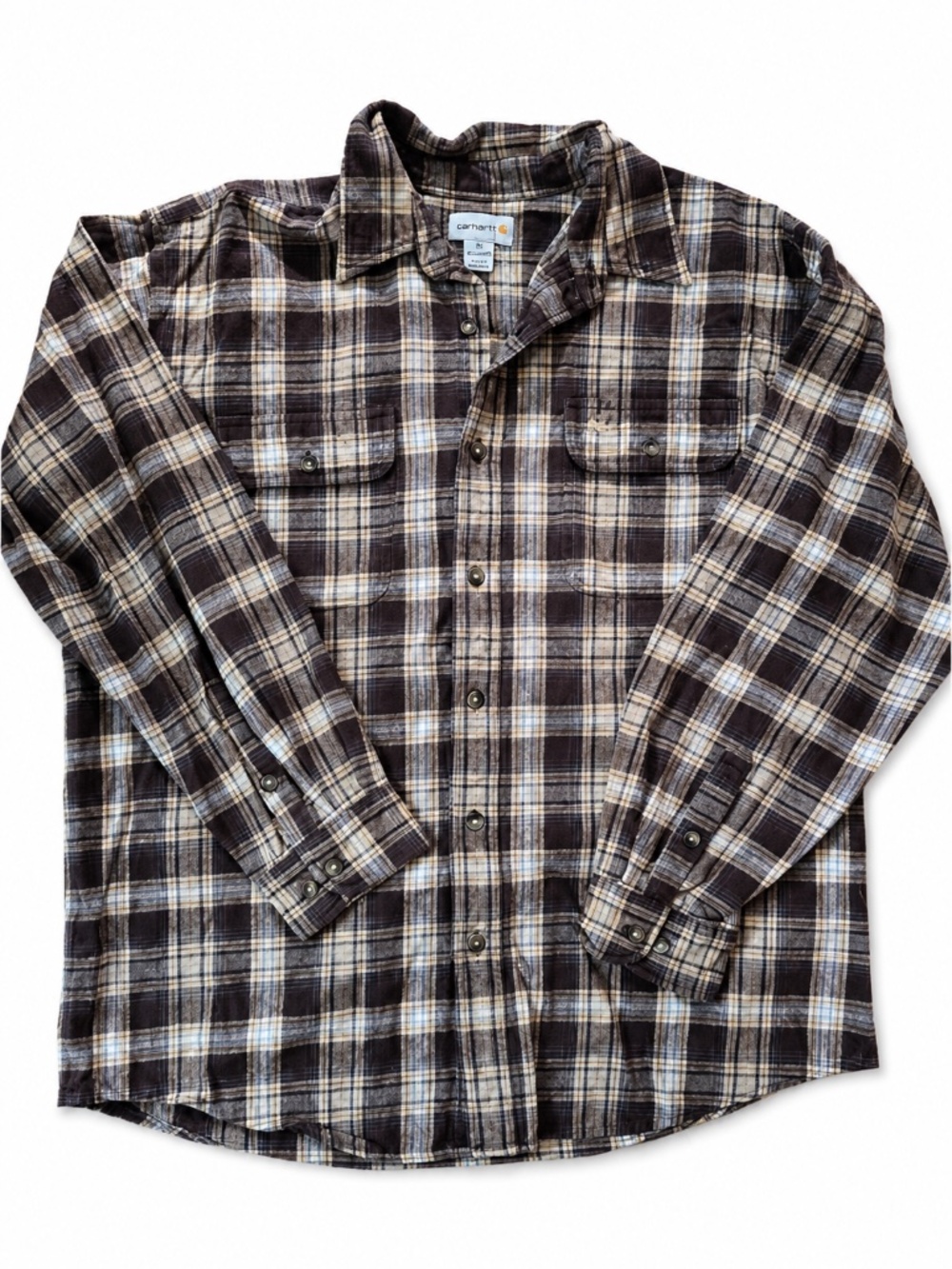 Carhartt S248 - Size XL Heavyweight Flannel Plaid Shirt - Carhartt Brown